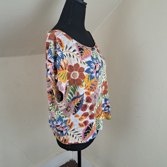 C & C California Linen Top Womens Pullover Semi Crop Floral Size L - Picture 3 of 10